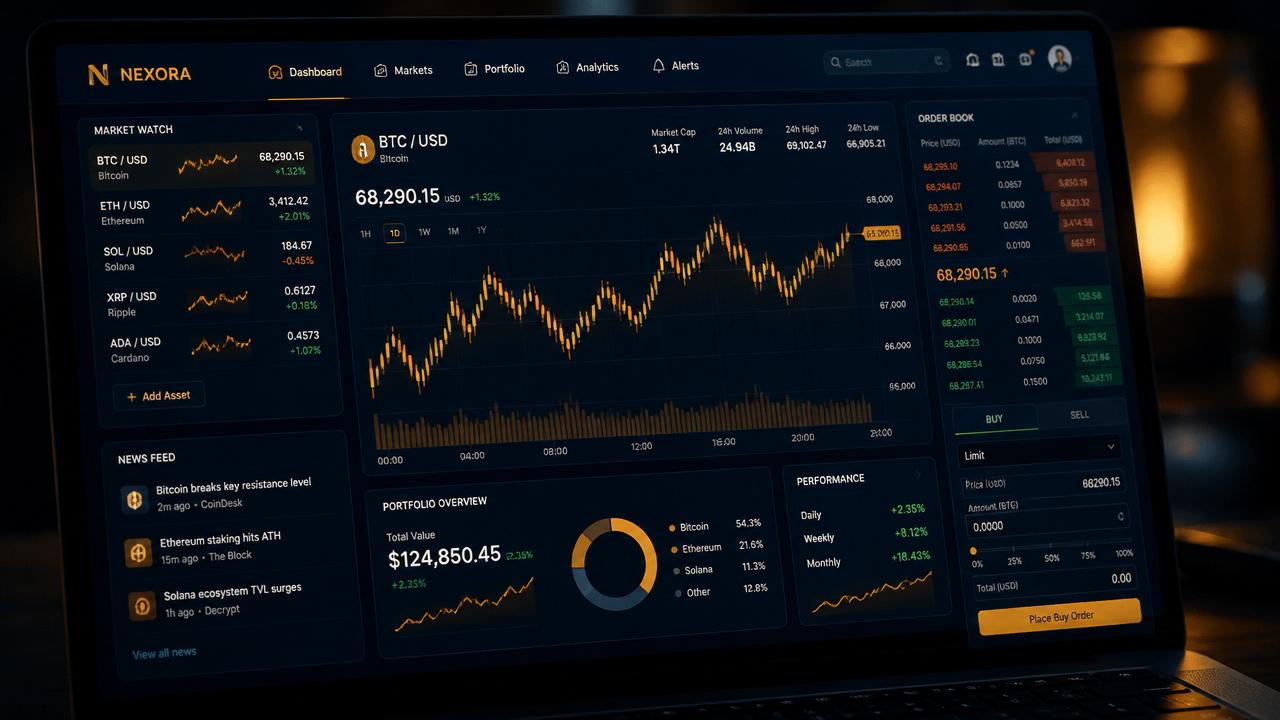Dashboard showing itemised positions, portfolio balance and performance history